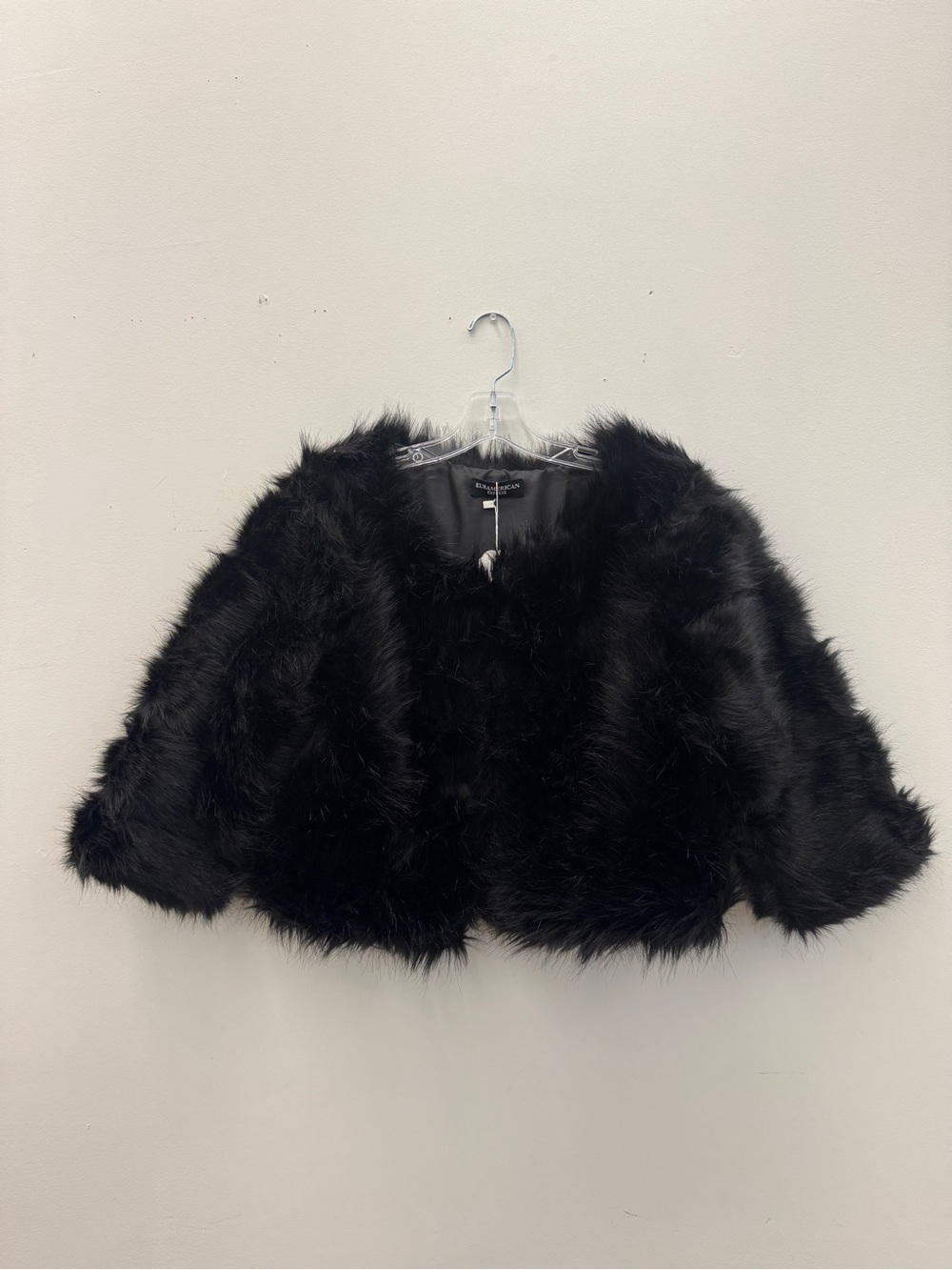 NWT Glam Black Shaggy Faux Fur Jacket Evening Party Coat XS/S